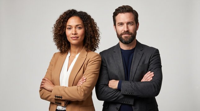 Confident Business Professionals Posing Together in Studio Portrait
