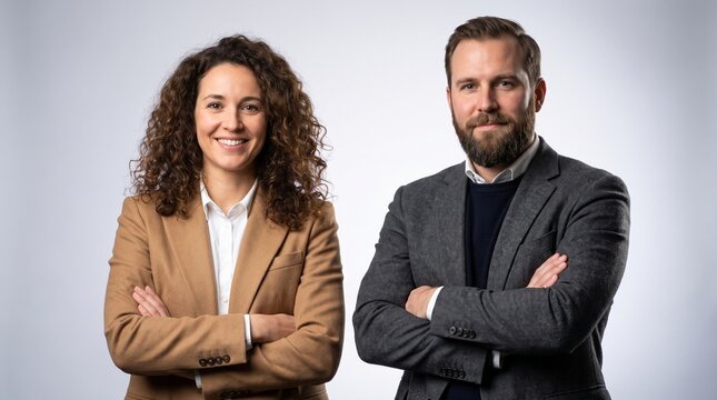 Confident Business Professionals Posing Together in Studio Portrait