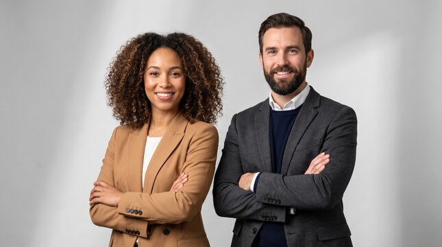 Confident Business Professionals Posing Together in Studio Portrait