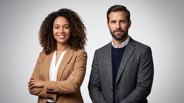 Confident Business Professionals Posing Together in Studio Portrait