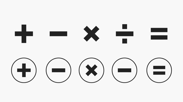 Mathematical symbols including addition subtraction multiplication division and equals signs are displayed in vector format addition subtraction multiplication