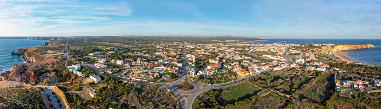 Aerial panorama of the historic town of Sagres in Portugal