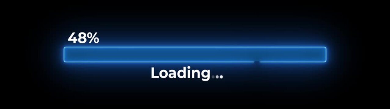 100% loading bar icon diagrams Info graphics animation. Neon loading icon background video.