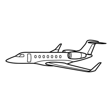 Elegant line art illustration of a private jet airplane. Perfect for luxury travel, corporate aviation, and flight-themed designs.