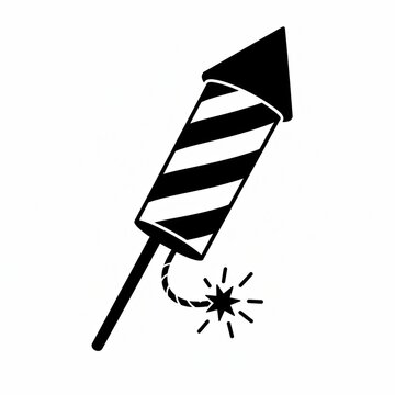 Black and white firework rocket icon for celebration and holidays