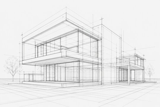 Simple line drawing of a house sketch for architectural design project
