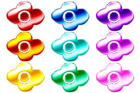 Shiny Metallic Cross Flower Buttons Icons Set
