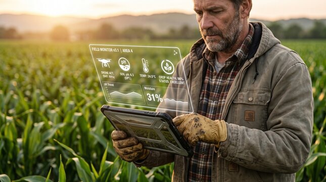 Smart farming technology uses IoT, drones, sensors, and digital tools to monitor crops, improve precision agriculture, manage resources, and support sustainable and farming in modern green fields. 