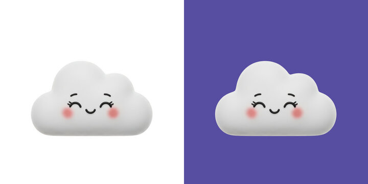 Cute happy cloud character with a smiling face 3d render icon transparent png