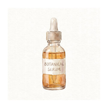 Glass dropper bottle with botanical serum label for skincare.
