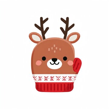 Reindeer Face Christmas Mitten 