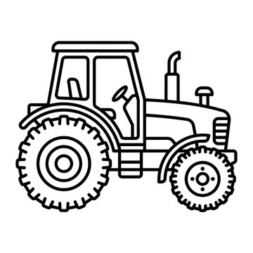 Minimalist black and white line art vector illustration of a farm tractor. Great for agriculture, farming, harvesting, and rural industry design themes