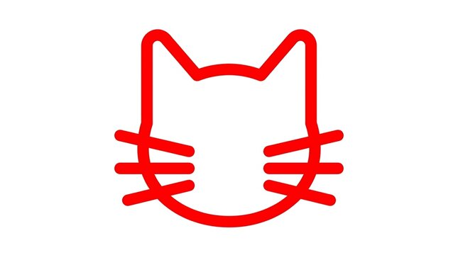 Red cat head outline icon on white background