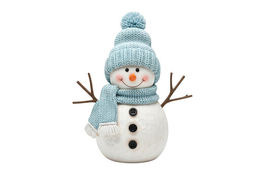 Adorable knitted snowman figurine isolated on transparent background