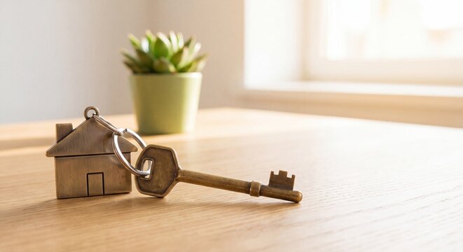 House Key on Table with Copy Space for Real Estate