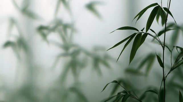 Bamboo Leaves in Mist Zen Nature Background