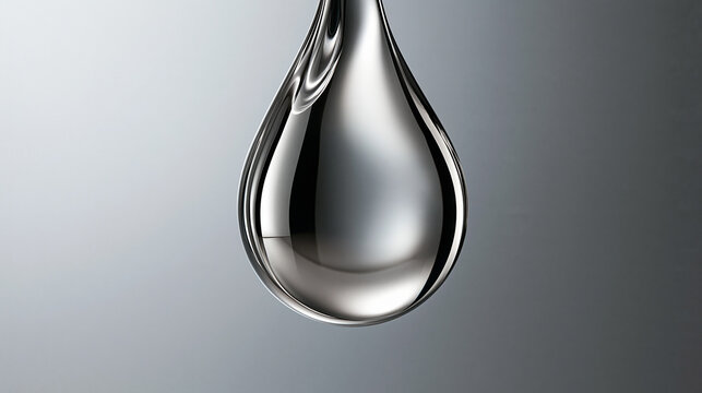 Liquid Metal Droplet with Shiny Chrome Reflection Macro