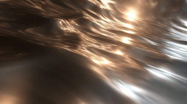 Abstract Liquid Metal Surface with Golden Light Reflections