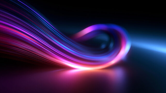 Abstract Neon Fiber Optic Wave Glowing in Dark
