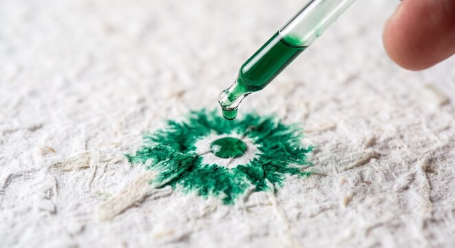 Algae Bio Ink Dropping Recycled Paper Pulp Spreading Macro