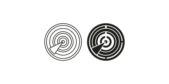 Radar signal icons with circular scanning lines for navigation and tracking systems.