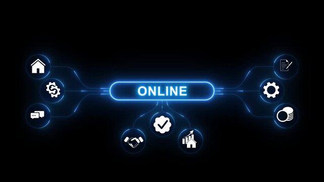 online retail store searching for product to buy. with neon toolbox any item use for animation. Concept with technology background 4K motion video.