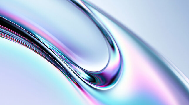 Abstract Glossy Liquid Chrome Wave with Iridescent Reflections