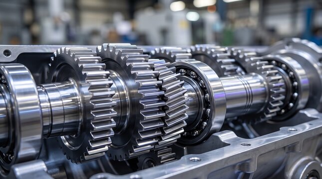 Industrial Gearbox Assembly with Precision Interlocking Steel Gears for Mechanical Engineering