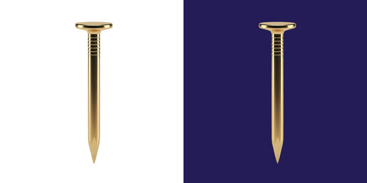 Shiny Golden Metallic Nail Fastener Tool Object 3D Graphic Design Resource transparent png