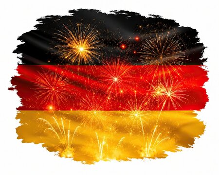 German flag with golden fireworks effect isolated on a plain white background