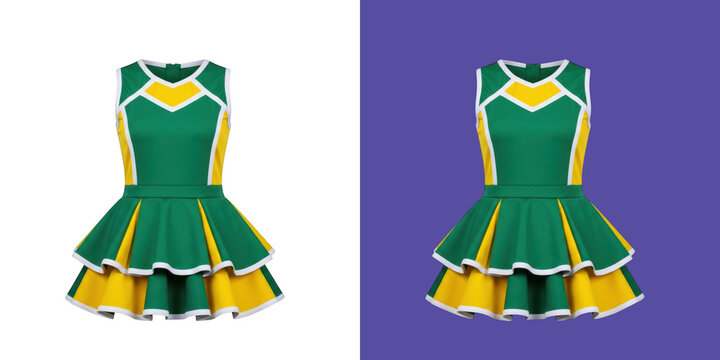 Green and yellow cheerleader dress uniform for sports performance team outfit transparent png