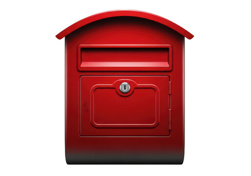 Red vintage mailbox with open slot isolated on transparent background