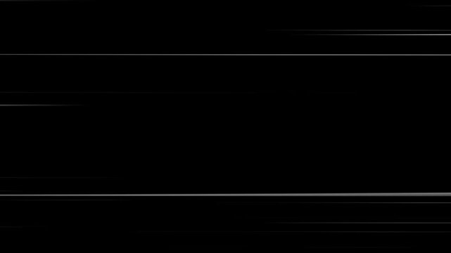 White anime speed lines comic motion on black. Abstract anime background.  Anime Horizontal Speed Lines Seamless recurring speed line background. Comic cartoon concept background. 3D rendering.