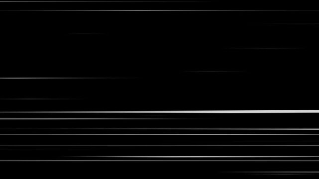 White anime speed lines comic motion on black. Abstract anime background.  Anime Horizontal Speed Lines Seamless recurring speed line background. Comic cartoon concept background. 3D rendering.