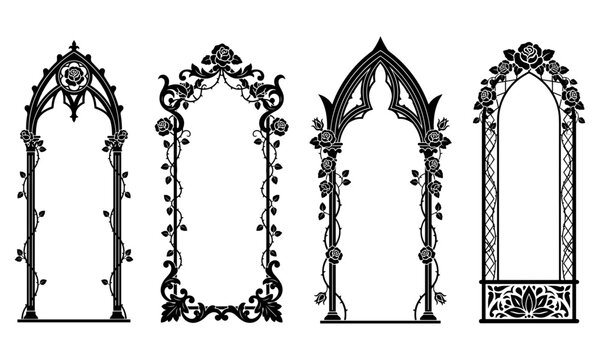 Elegant floral borders featuring dark gothic architecture