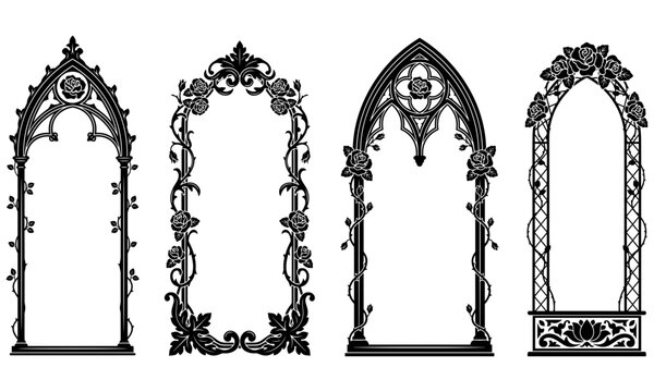 Gothic Arch Silhouette Frame Vector Set For Spooky Halloween Invitation Graphic Designs