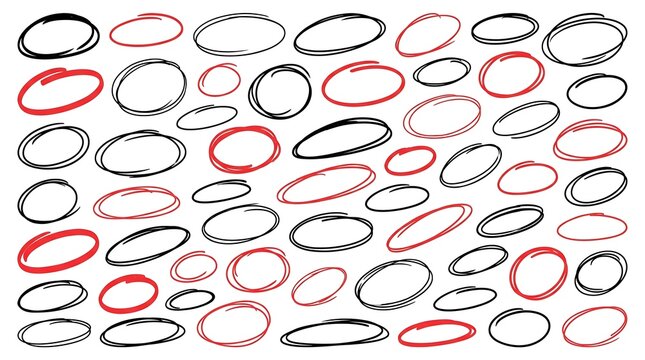 Hand drawn oval circle doodles pattern, sketch scribble shapes on white background