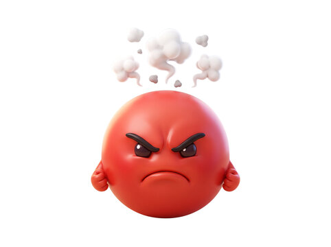 Angry red 3d character with steam coming out of head and ears on transparent background