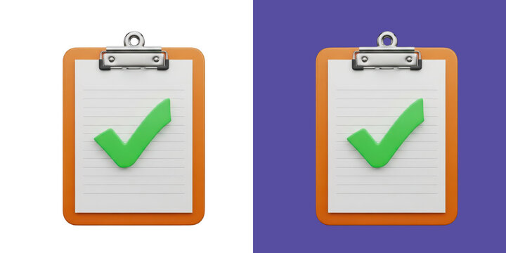 Orange clipboard with green check mark 3D icon transparent png