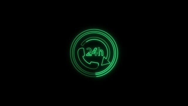24 Hour Customer Support Phone Icon with Neon Glow Animation