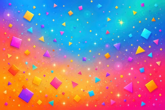 Colorful confetti falling on a vibrant gradient background
