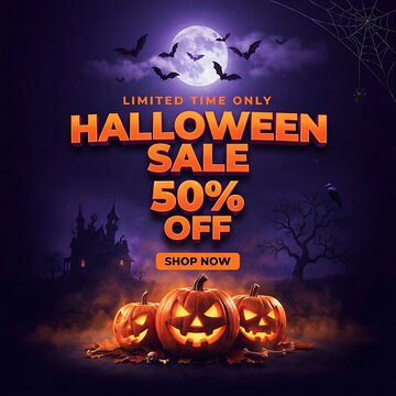 Halloween sale cart poster design with Halloween theme