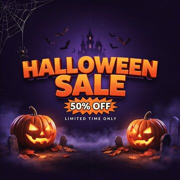 Halloween sale cart poster design with Halloween theme