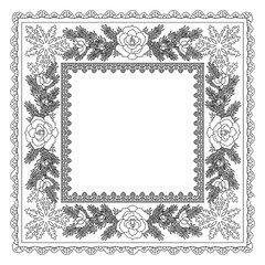 Obraz premium Elegant vintage floral square frame with intricate rose and lace details perfect for wedding invitations