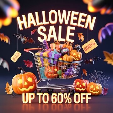 Halloween sale cart poster design with Halloween theme