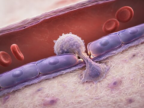 Leukocyte extravasation through vascular endothelium