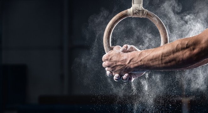 Gymnast Powdered Hands Leather Ring White Magnesium Chalk Cloud