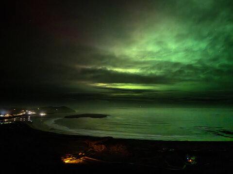 The Aurora Borealis, the northern lights, showing up above Castlegoland in County Donegal, Ireland