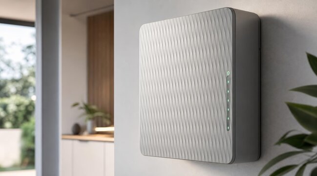 Modern wall mounted air purifier or ventilation system in a contemporary home interior.