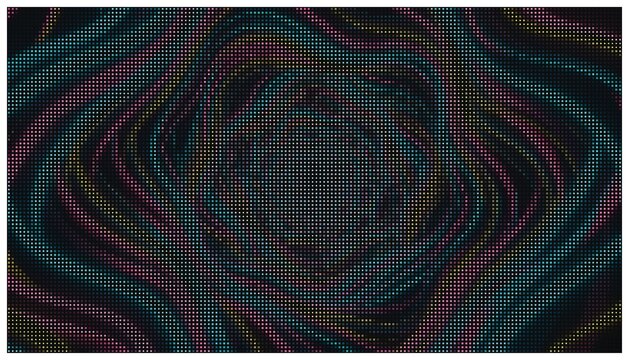 Swirling hypnotic dots pattern colorful flow art.